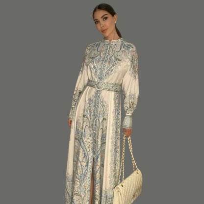 Damen A-Linienkleid mit Gürtel Blumenmuster