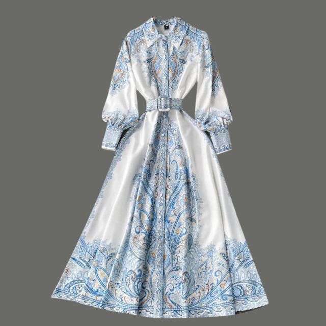 Damen A-Linienkleid mit Gürtel Blumenmuster