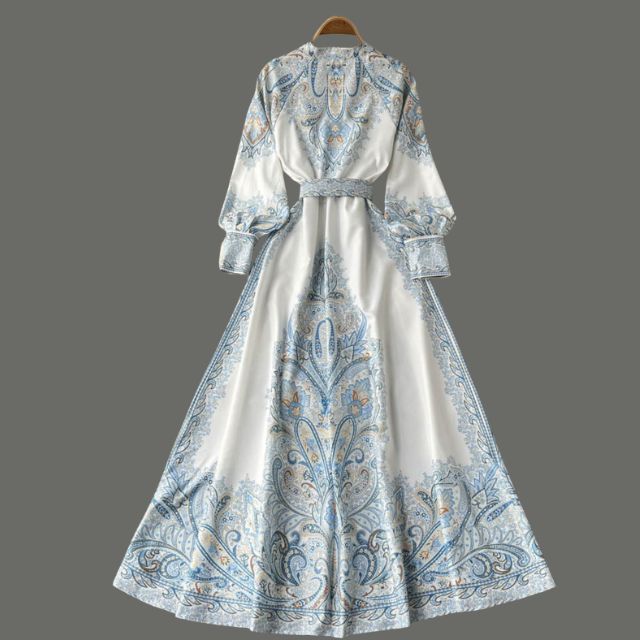 Damen A-Linienkleid mit Gürtel Blumenmuster