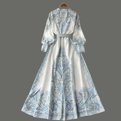 Damen A-Linienkleid mit Gürtel Blumenmuster