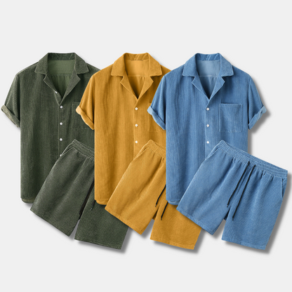 Herren Polo-Set aus Baumwolle mit Shorts und Oberteil Weiß