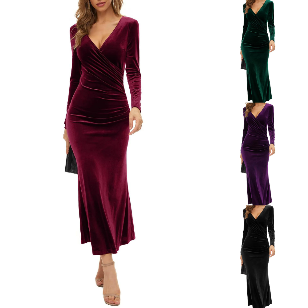 Samt Midikleid Damen Langärmelig Bodycon