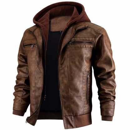 Herren Bikerjacke Kurz mit Kapuze
