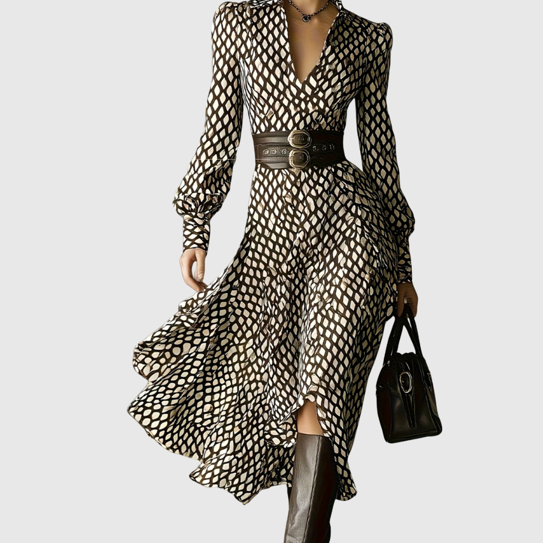 Damen Robe Rautenmuster Tailliert Elegante - Norvielle