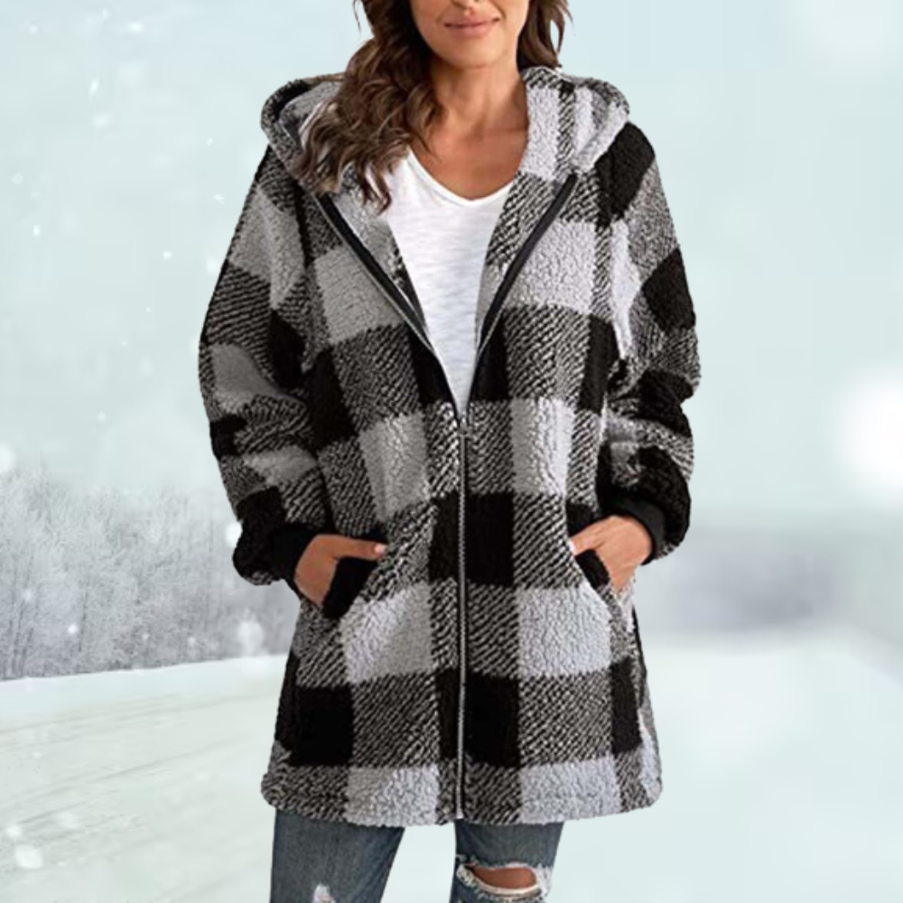 Norvielle Damen Karierte Winterjacke Mit Kapuze