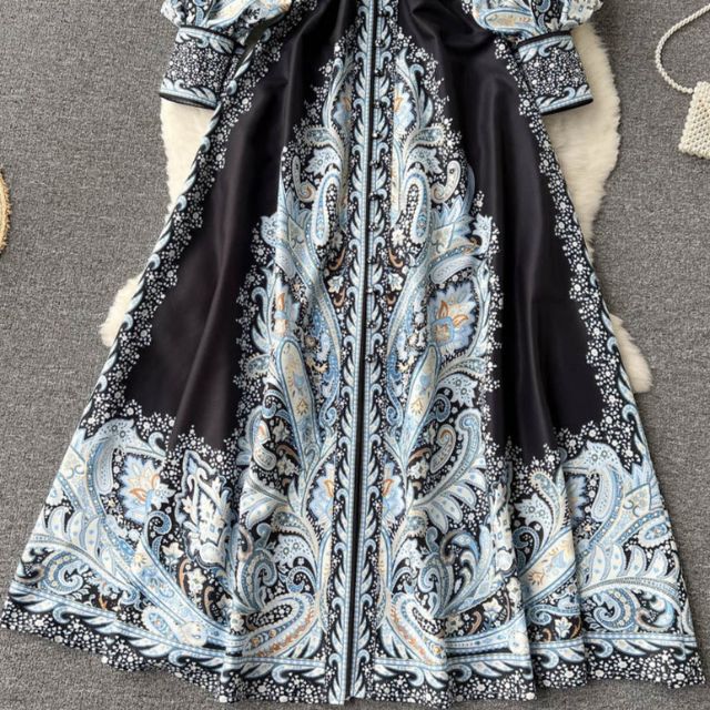 Damen A-Linienkleid mit Gürtel Blumenmuster