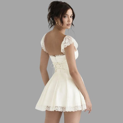 Norvielle Damenkleid Spitzenbesatz Fließender Rock