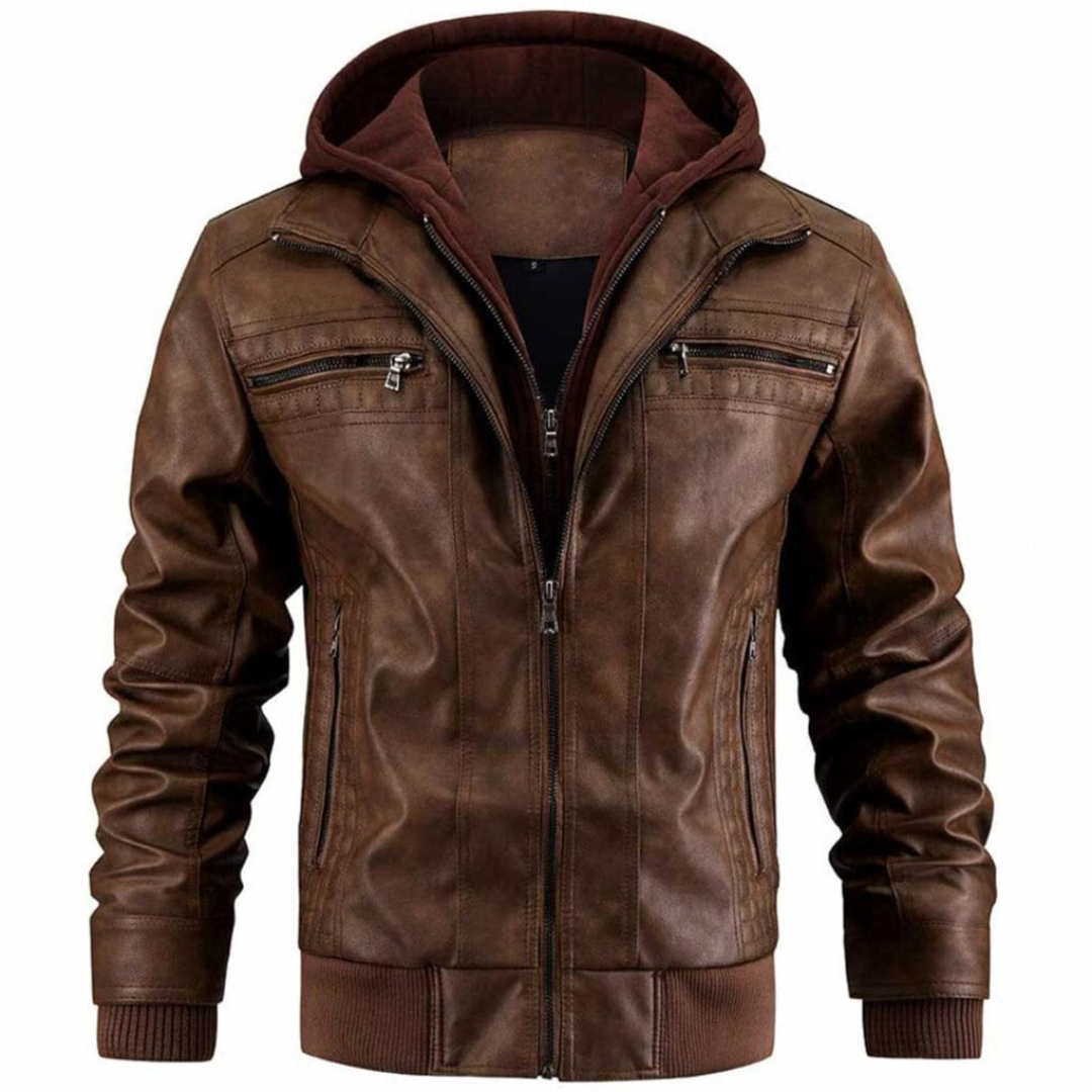 Herren Bikerjacke Kurz mit Kapuze