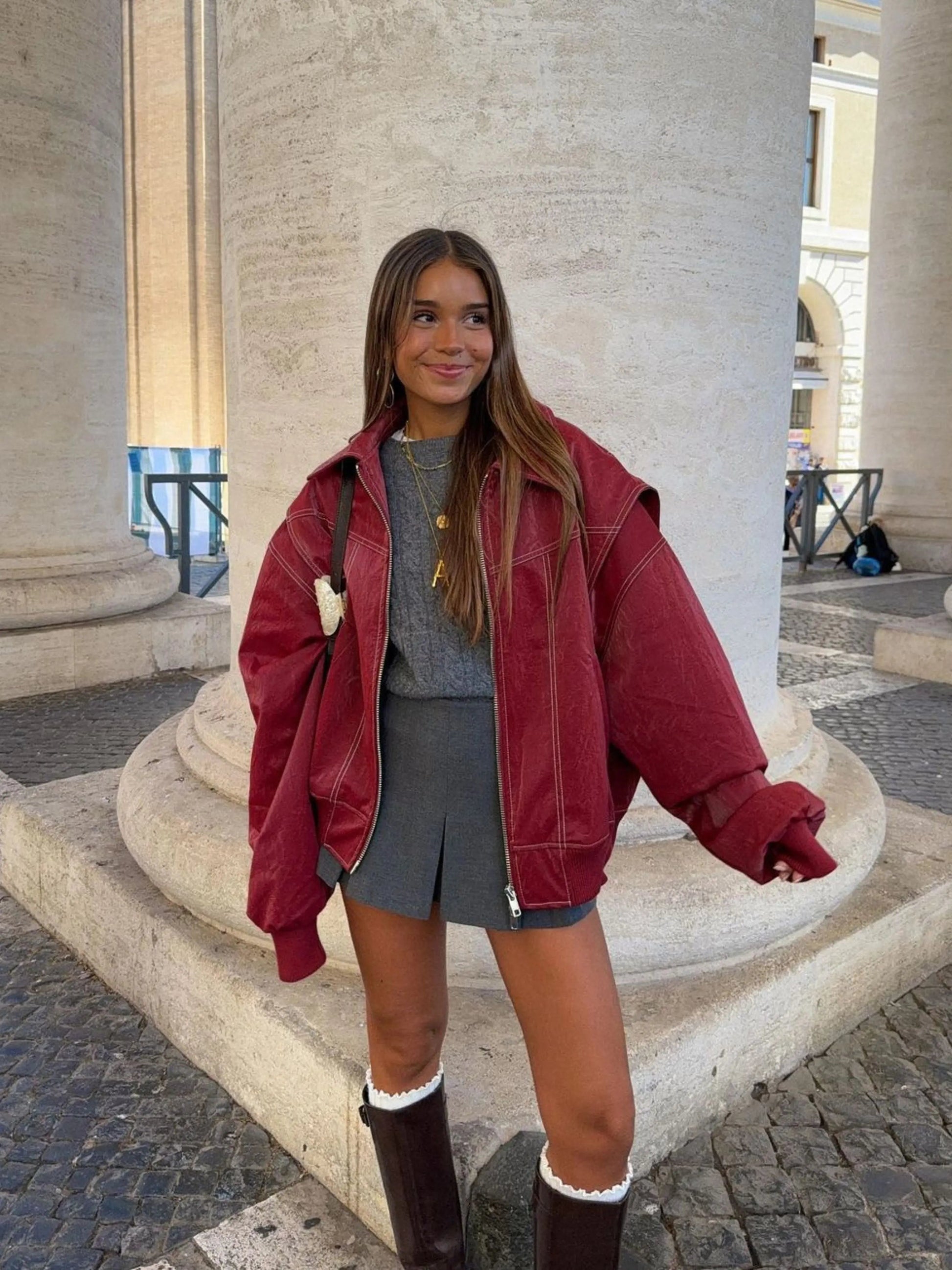 Jade Herren Übergröße Zip-Up Jacke Burgunder Kontrastnähte - Norvielle