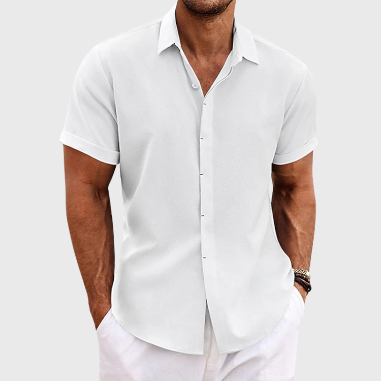 Herren Leinenhemd Kurzarm Elegant Beige