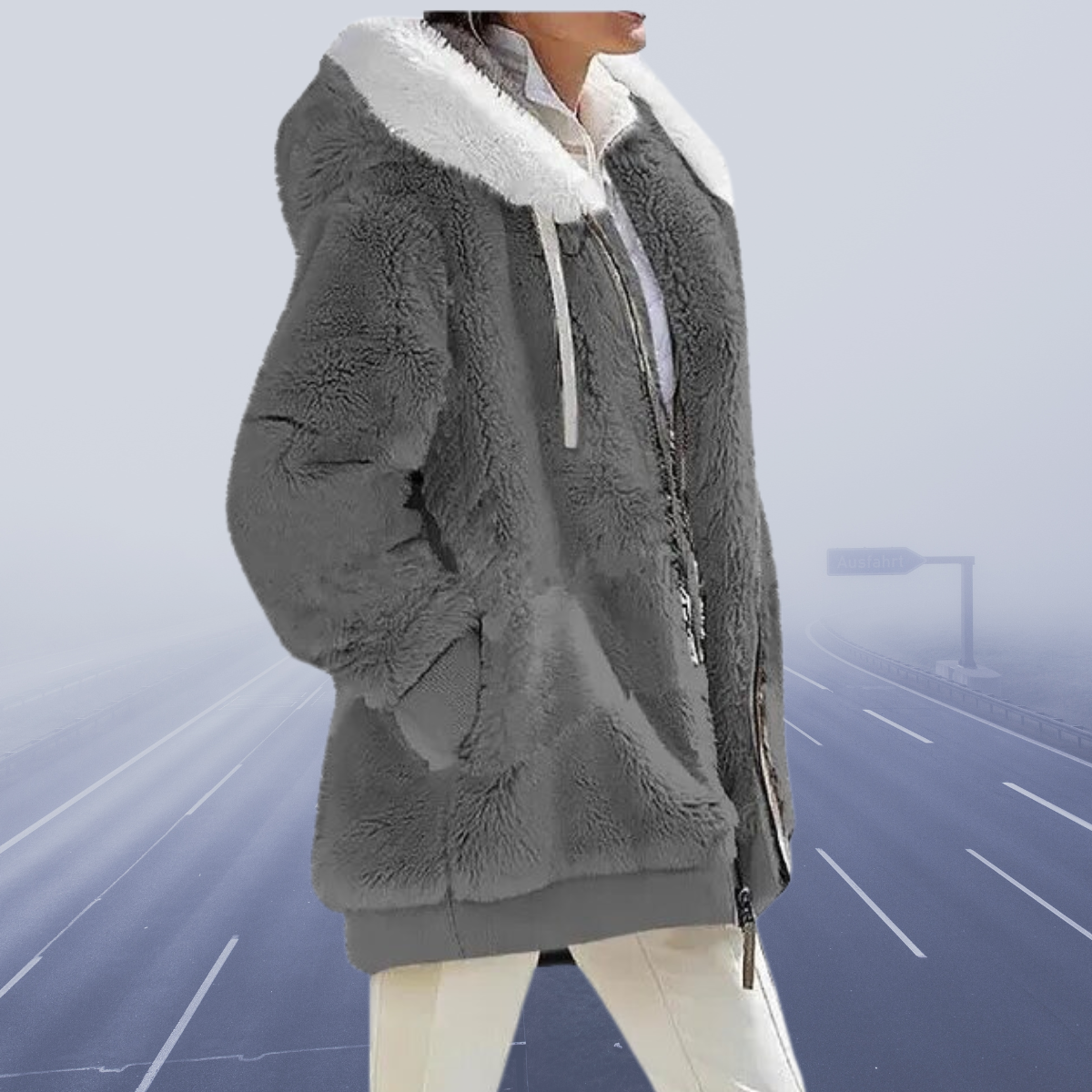 Norvielle Damen Fleece-Hoodie Lässig Grau