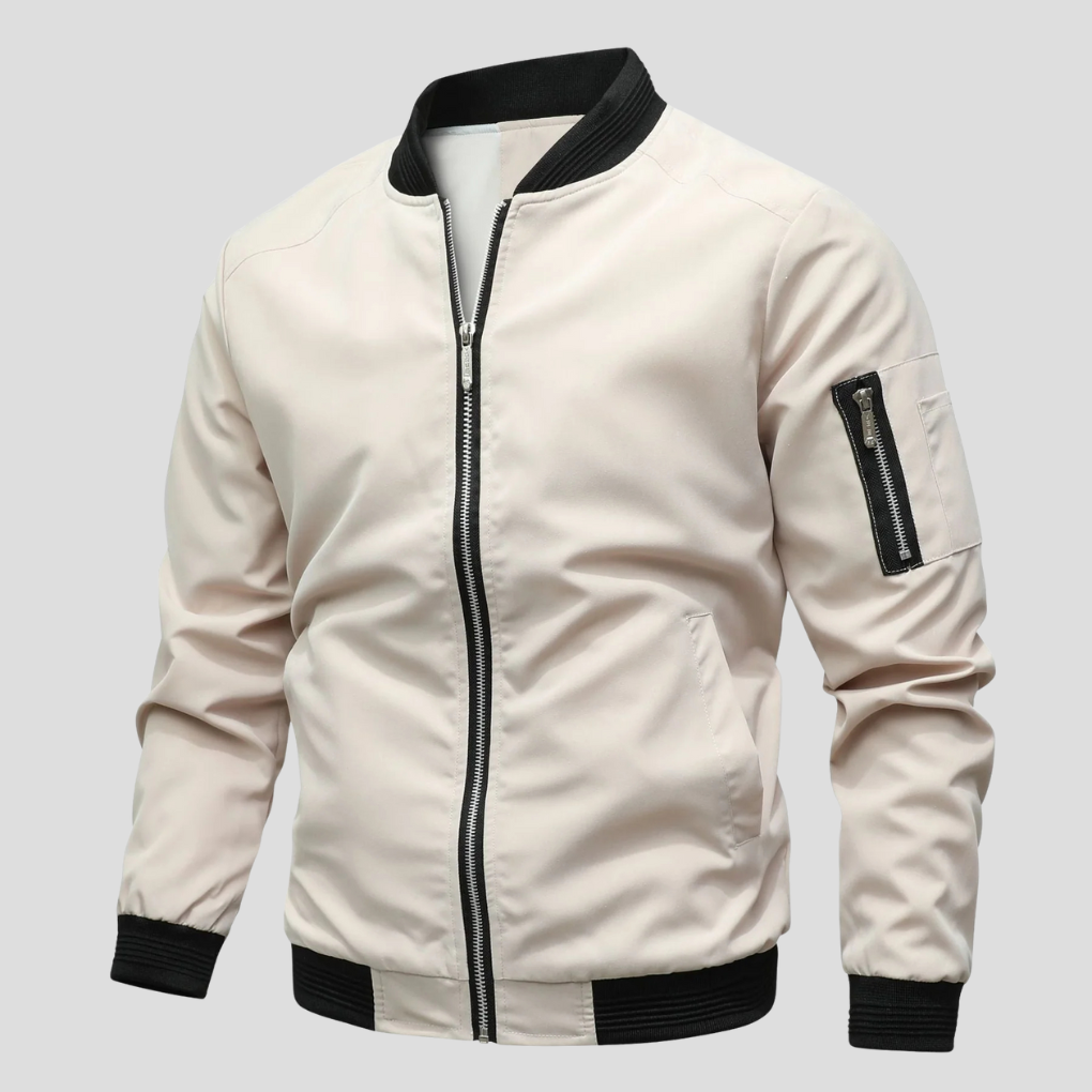 Herren Bomberjacke Reißverschluss Rippdetails Schwarz - Norvielle