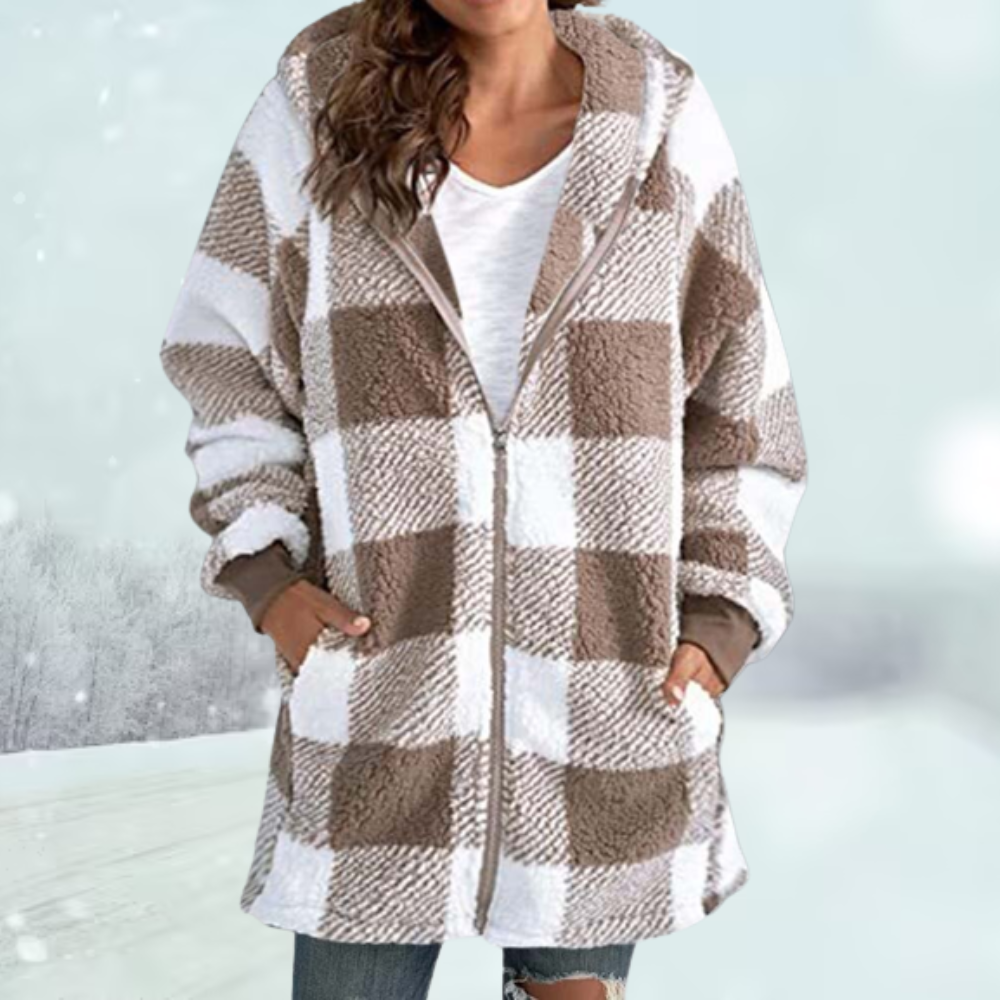 Norvielle Damen Karierte Winterjacke Mit Kapuze - Norvielle