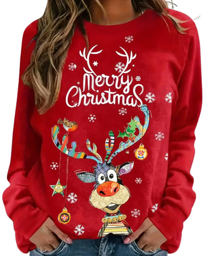 Damen Weihnachtspullover Rentier Motiv Warm - Norvielle
