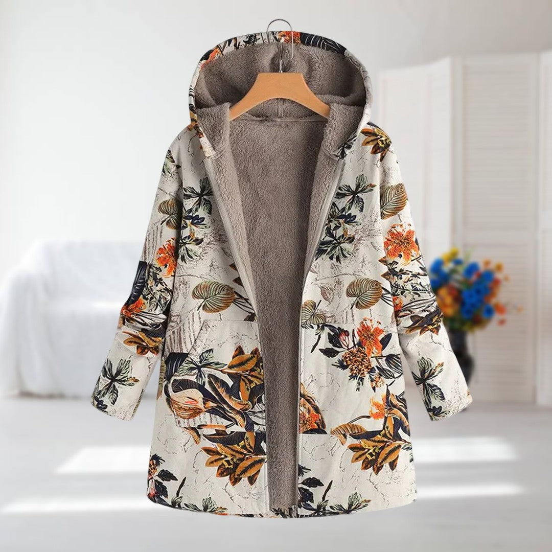 Damen Leichte Winterjacke Kunstfellfutter Beige - Norvielle