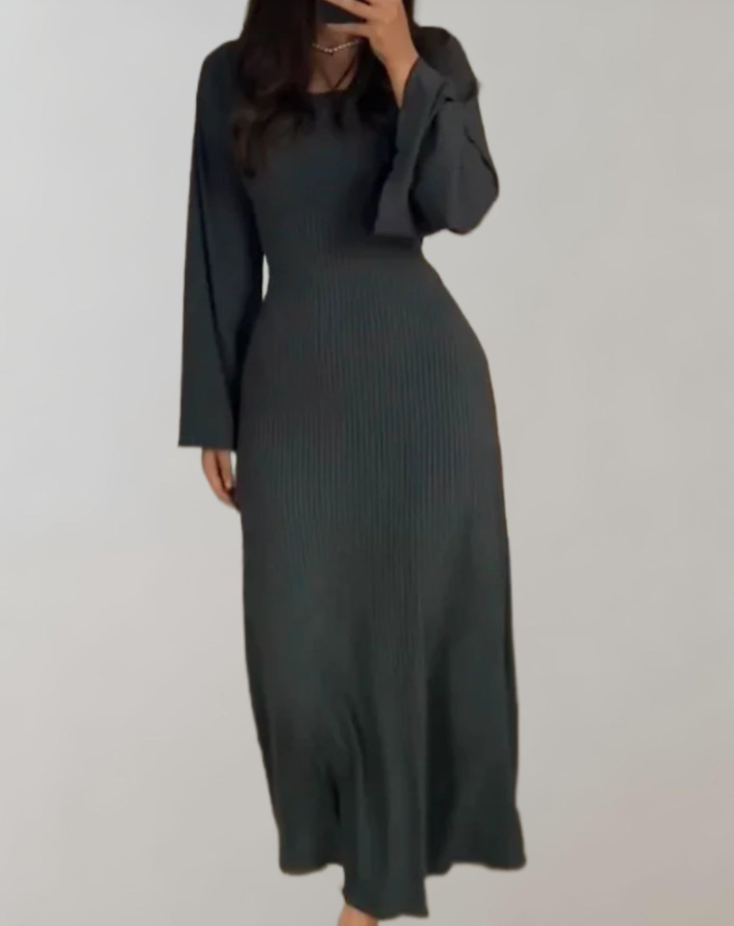 Norvielle Damen Bodycon Kleid Langärmlig Rundausschnitt