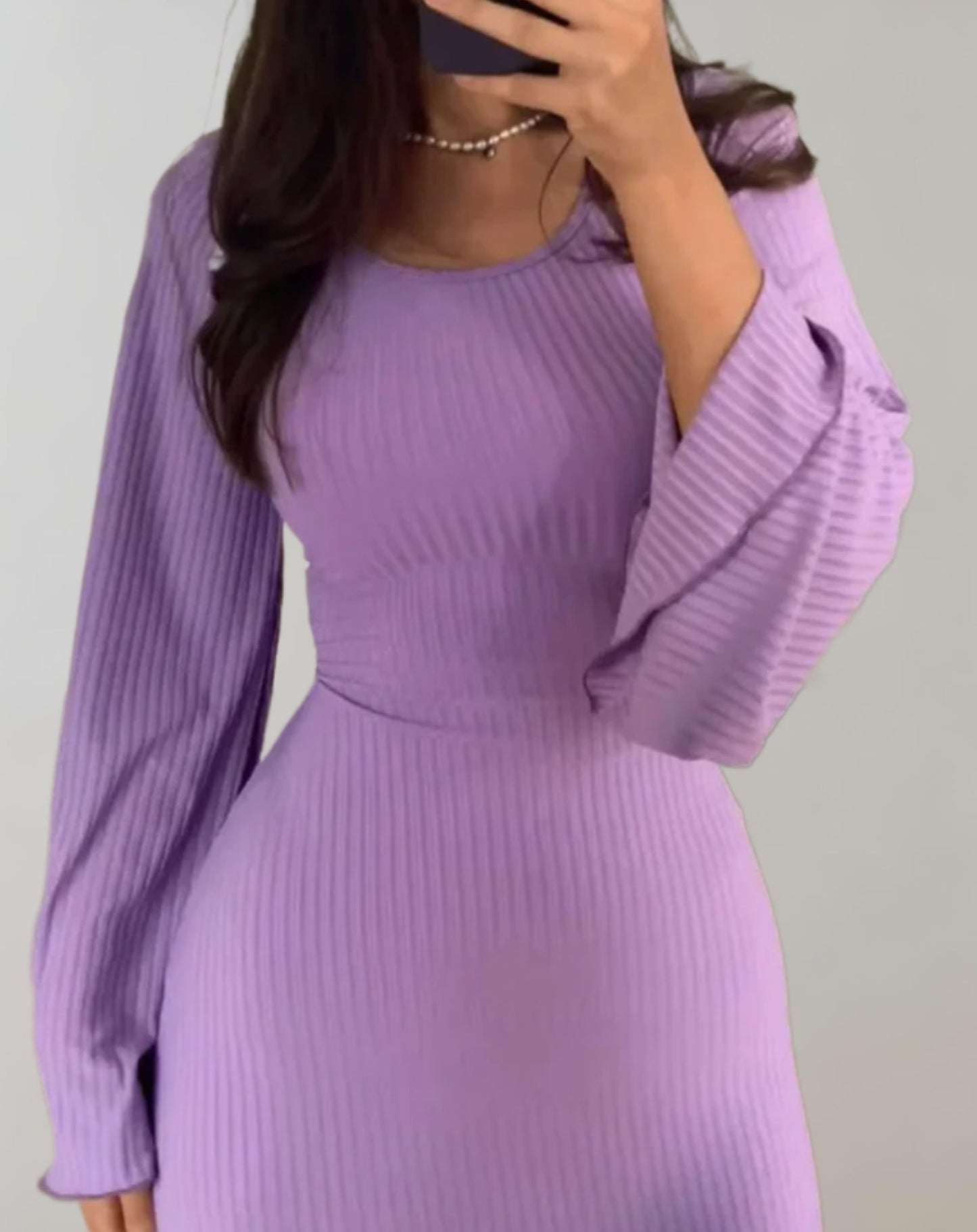 Norvielle Damen Bodycon Kleid Langärmlig Rundausschnitt - Norvielle