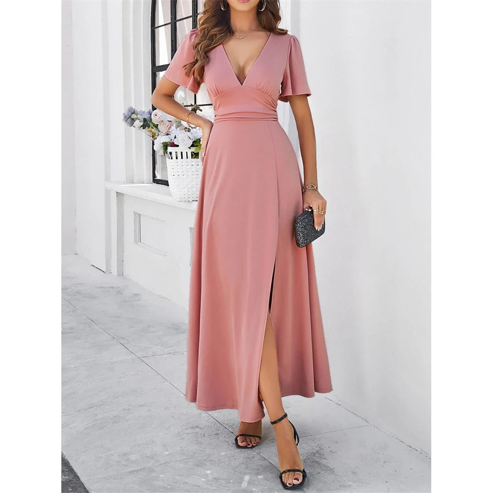 Rotes V-Hals Bodycon-Kleid