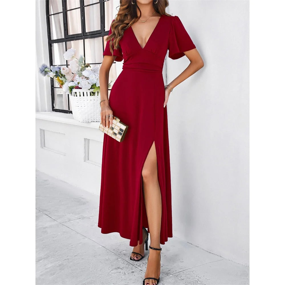 Rotes V-Hals Bodycon-Kleid - Norvielle