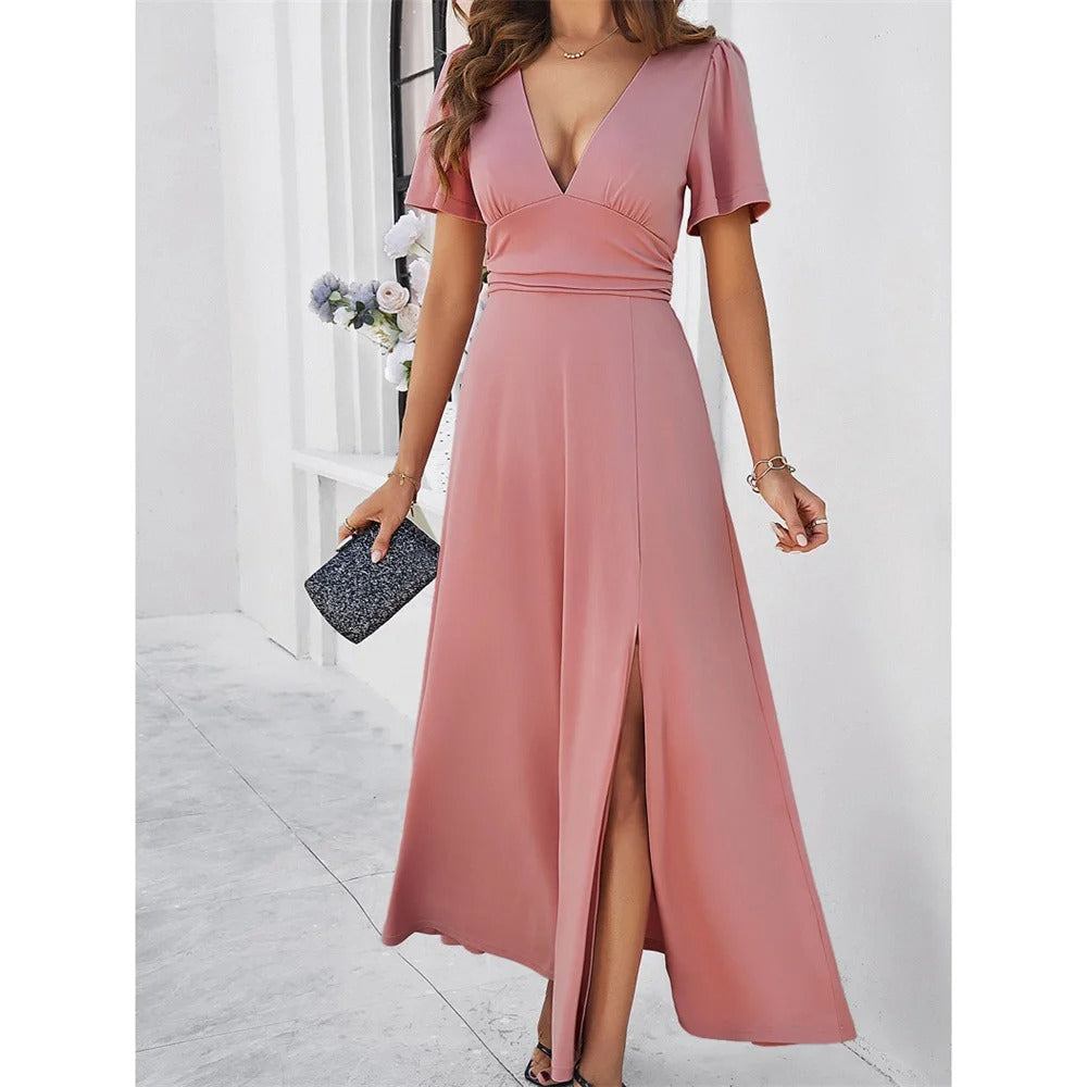 Rotes V-Hals Bodycon-Kleid
