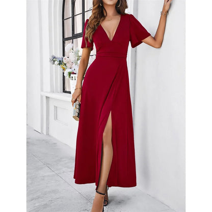 Rotes V-Hals Bodycon-Kleid