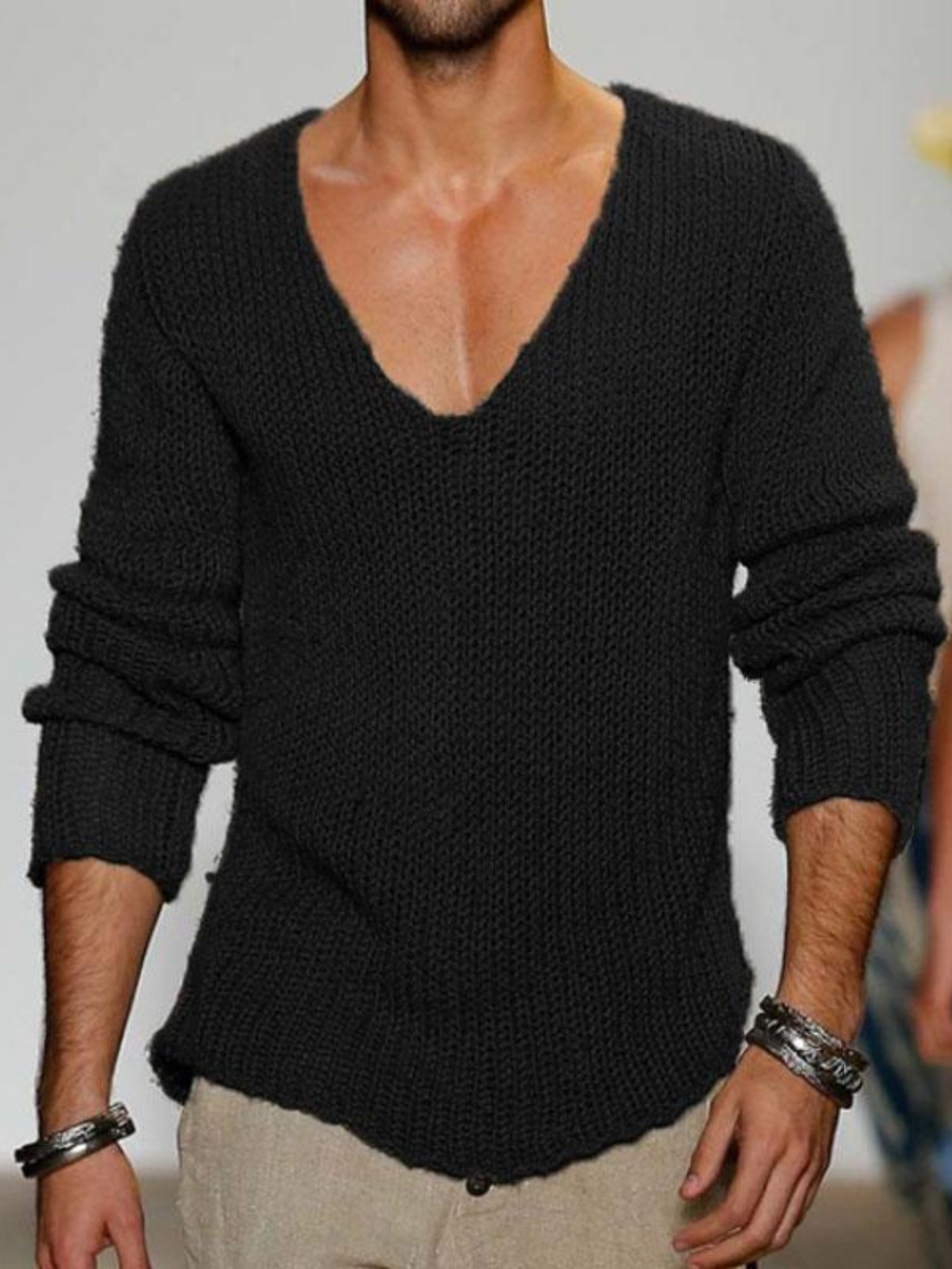 Norvielle Herren Pullover V-Ausschnitt Lockere Passform