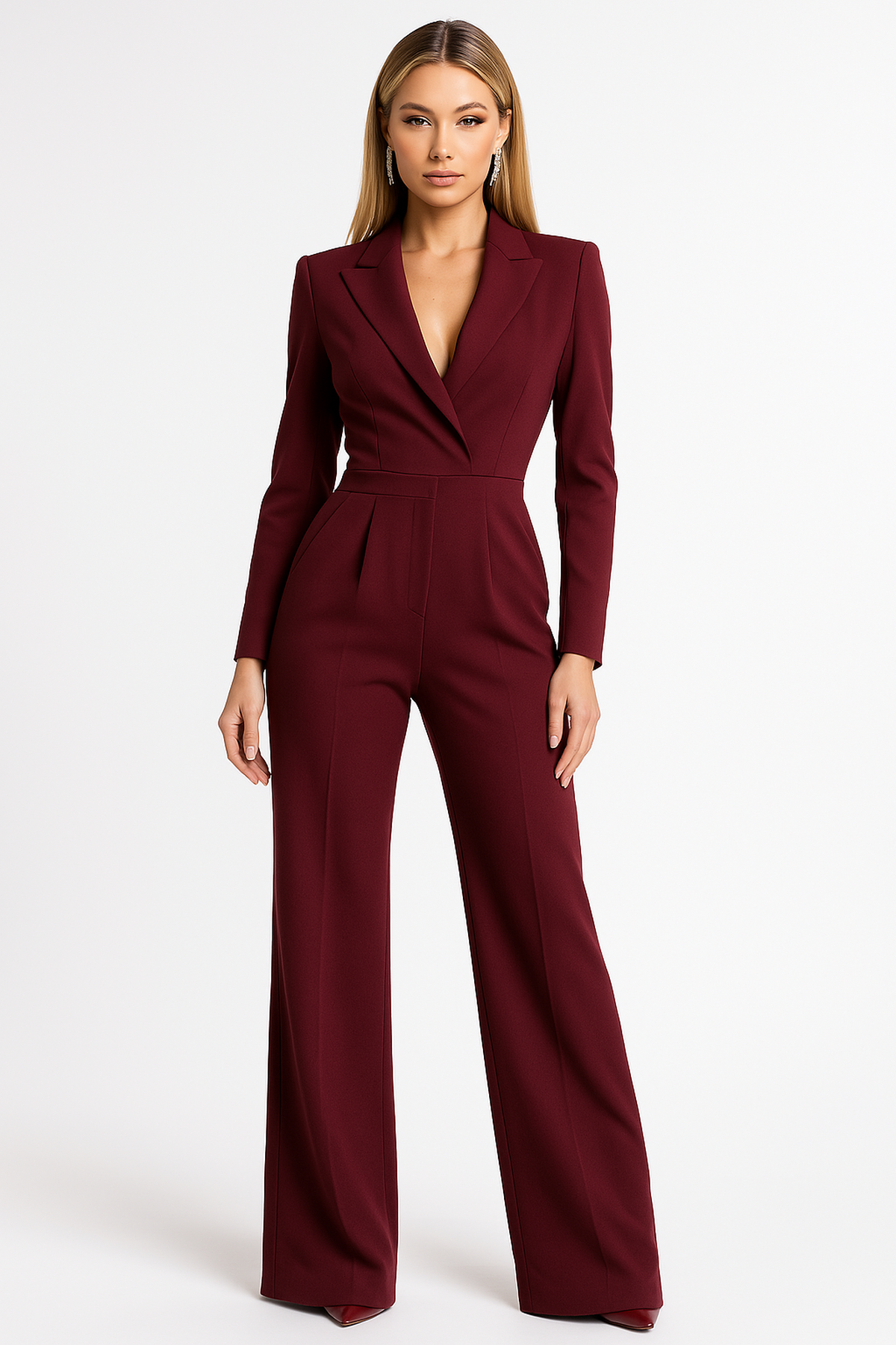 Damen Jumpsuit Langärmlig Wickeloptik Schwarz - Norvielle