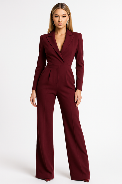 Damen Formelle Jumpsuit Langärmlig Reverskragen Weites Bein - Norvielle