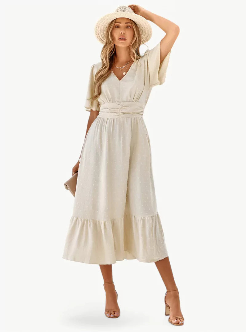 Damen Midi-Sommerkleid V-Ausschnitt Tailliert - Norvielle