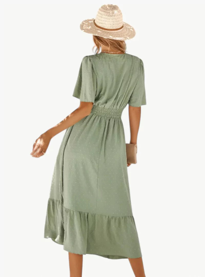 Damen Midi-Sommerkleid V-Ausschnitt Tailliert