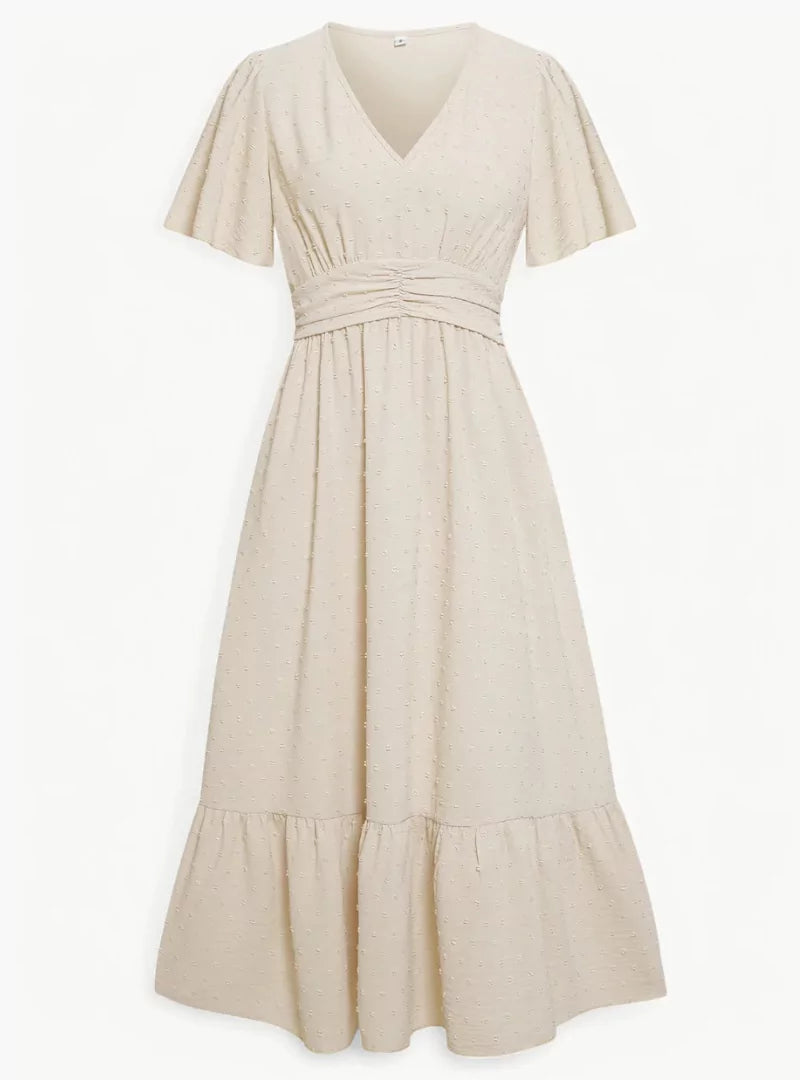 Damen Midi-Sommerkleid V-Ausschnitt Tailliert