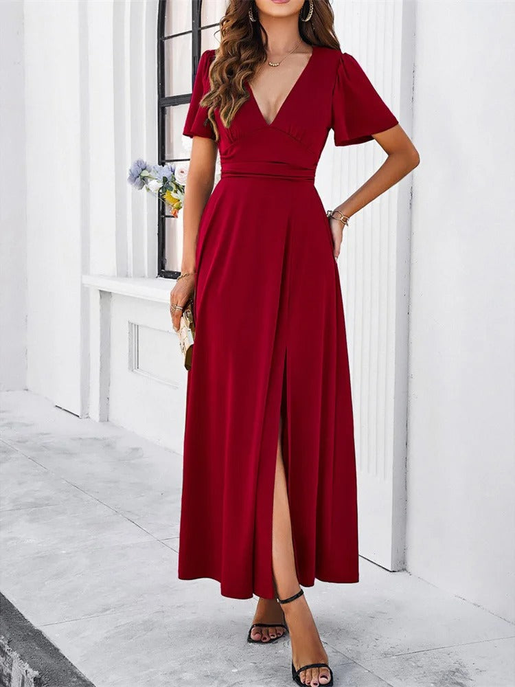 Rotes V-Hals Bodycon-Kleid