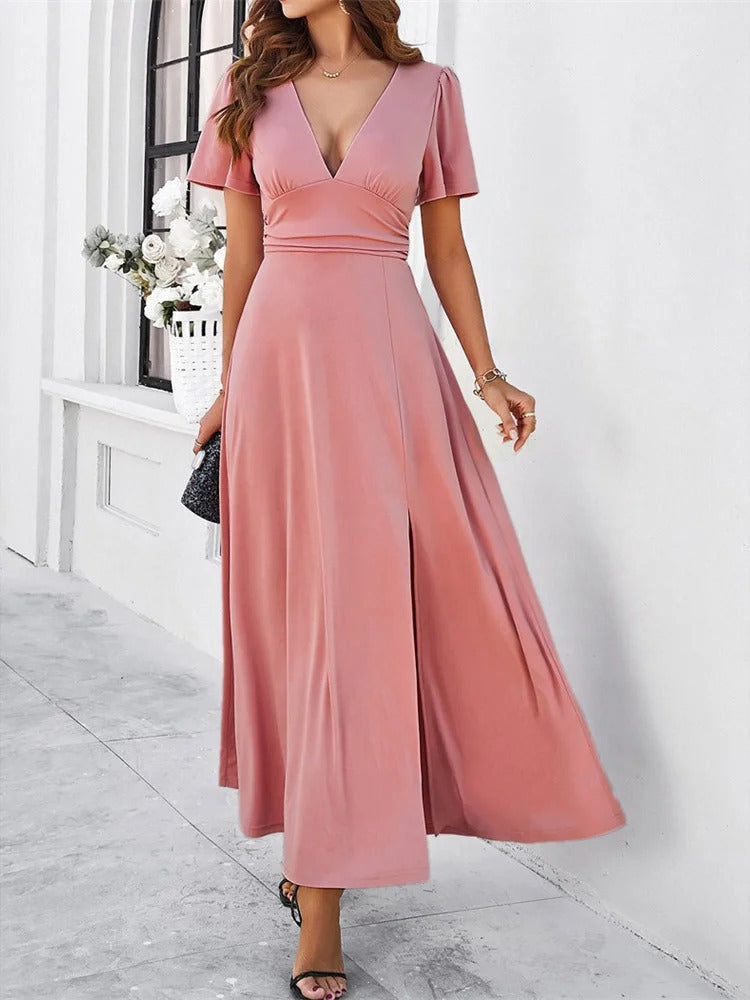 Rotes V-Hals Bodycon-Kleid