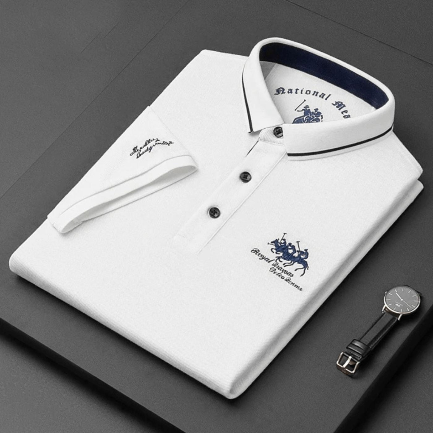 Herren Poloshirt mit Kontrastkragen und Stickerei