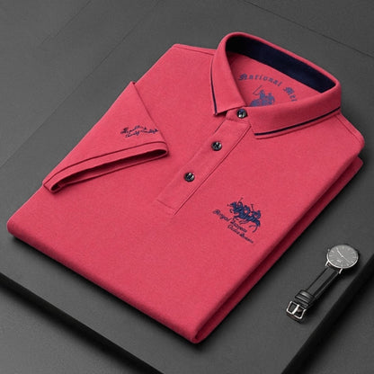 Herren Poloshirt mit Kontrastkragen und Stickerei
