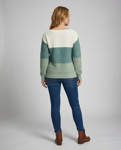 Damen Pullover Patchwork Dreifarbiger