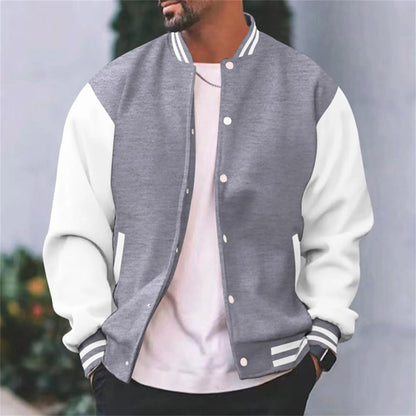 Varsity-Jacke – Lässige Baseball-Bomberjacke mit Knöpfen für Männer-Grau-S-Chaps Herrenmode