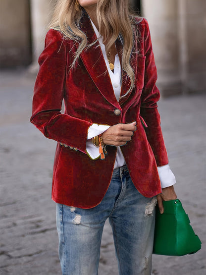 Damen Samt-Blazer Taillierte Passform Goldene Knöpfe