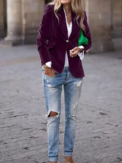 Damen Samt Blazer Maßgeschneidert Goldene Knöpfe