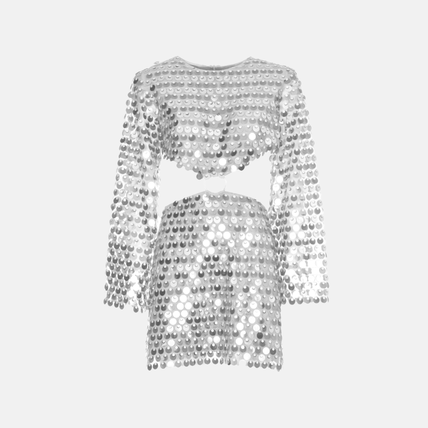 Damen Glitzerndes Minikleid Pailletten Cut-Out Ärmel