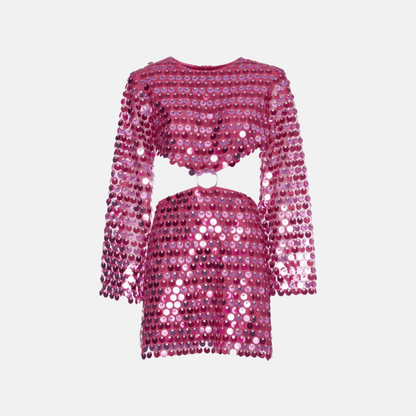 Damen Glitzerndes Minikleid Pailletten Cut-Out Ärmel