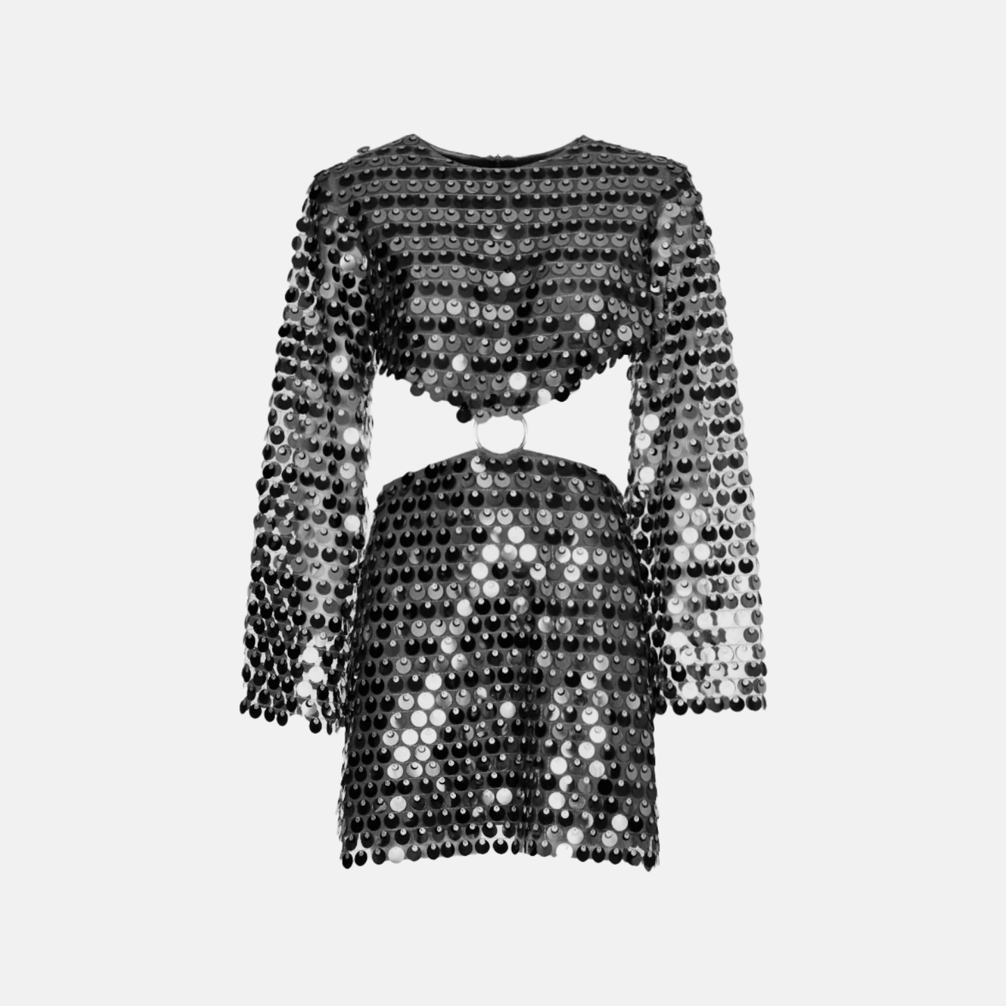 Damen Glitzerndes Minikleid Pailletten Cut-Out Ärmel