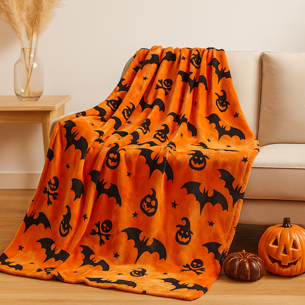 Halloween Wurfdecke Totenkopf Orange
