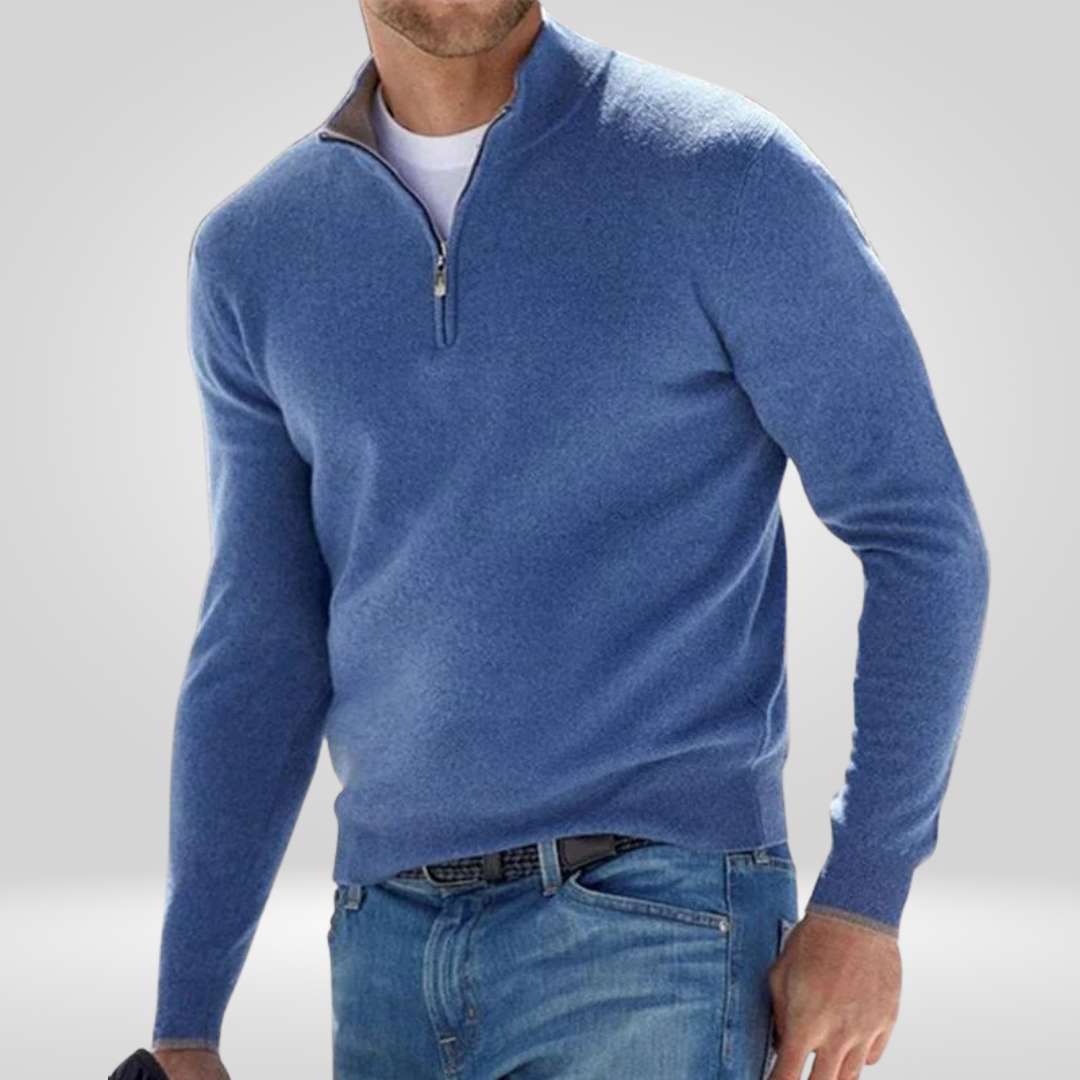 Viertel-Reißverschluss-Pullover | Lässig | Warm | Strickpullover | Herren Halb-Reißverschluss-Pullover-Blau-S-Chaps Herrenmode
