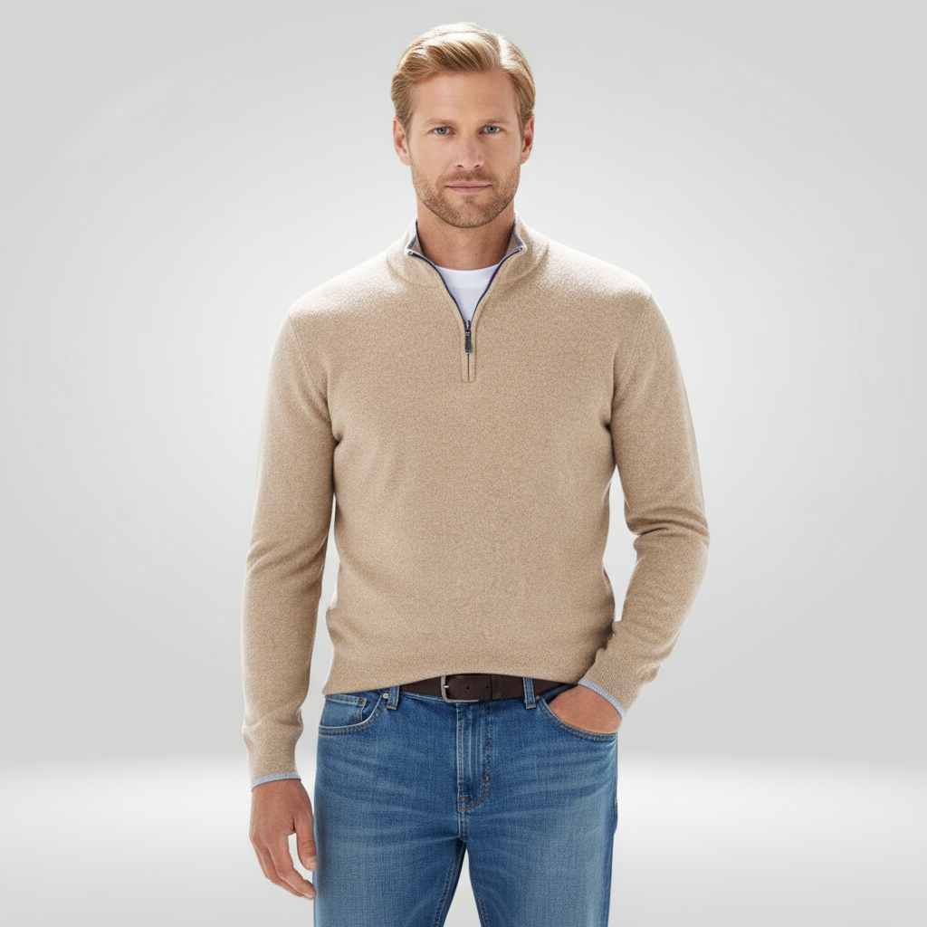 Herren Strickpullover Viertel-Reißverschluss Warm Beige - Norvielle
