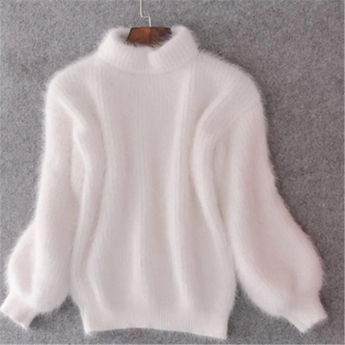 Damen Weicher Flauschiger Winterpullover Hochkragen
