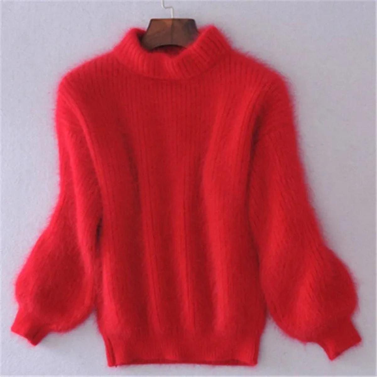 Damen Weicher Flauschiger Winterpullover Hochkragen