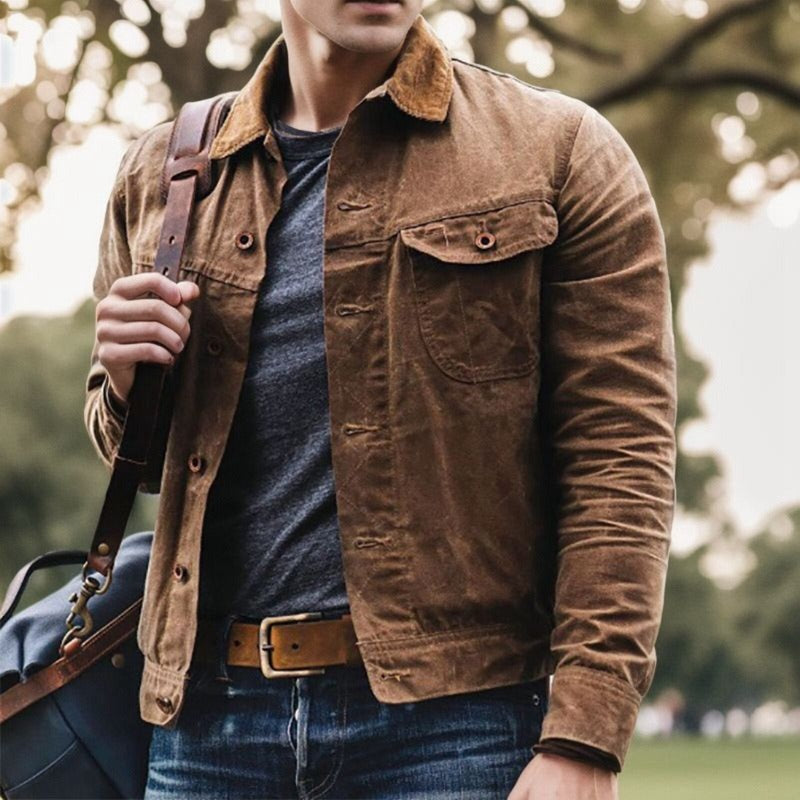 Herren Herbstjacke Button-Up mit Atemtaschen Braun - Norvielle