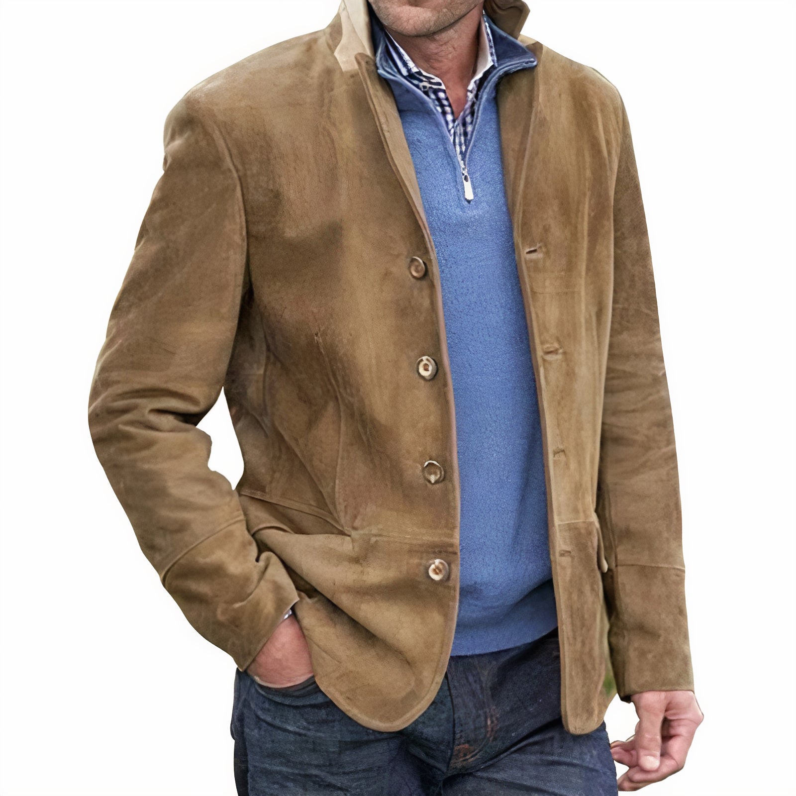 Herren Umlegekragenjacke Button-Up aus Leder braun - Norvielle