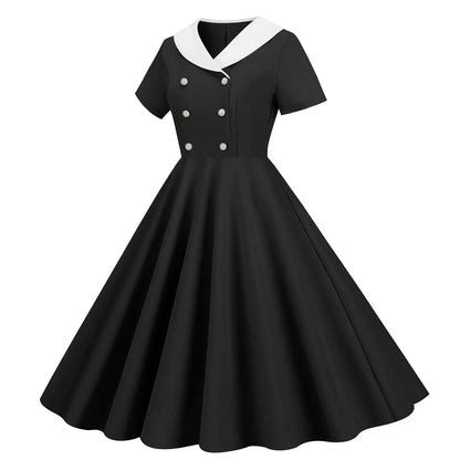 Norvielle Damen V-Hals Jurk Sommer Grote Zwaai mit Knöpfen